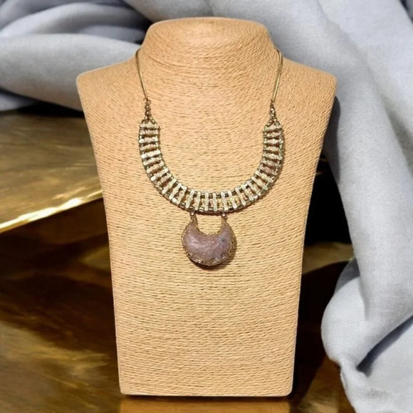 🆕️Antique Gold Boho Chic Natural Stone Statement Necklace Handmade in India - Picture 1 of 10